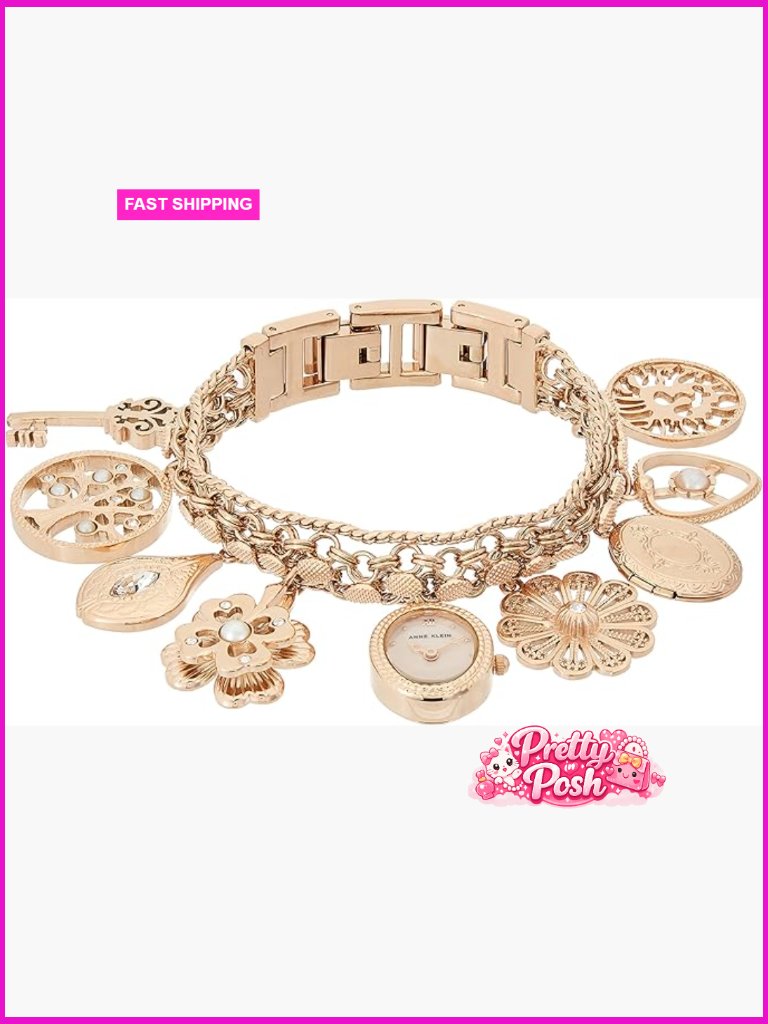 Premium Crystal Accented Charm Bracelet Watch With Diamond Accents